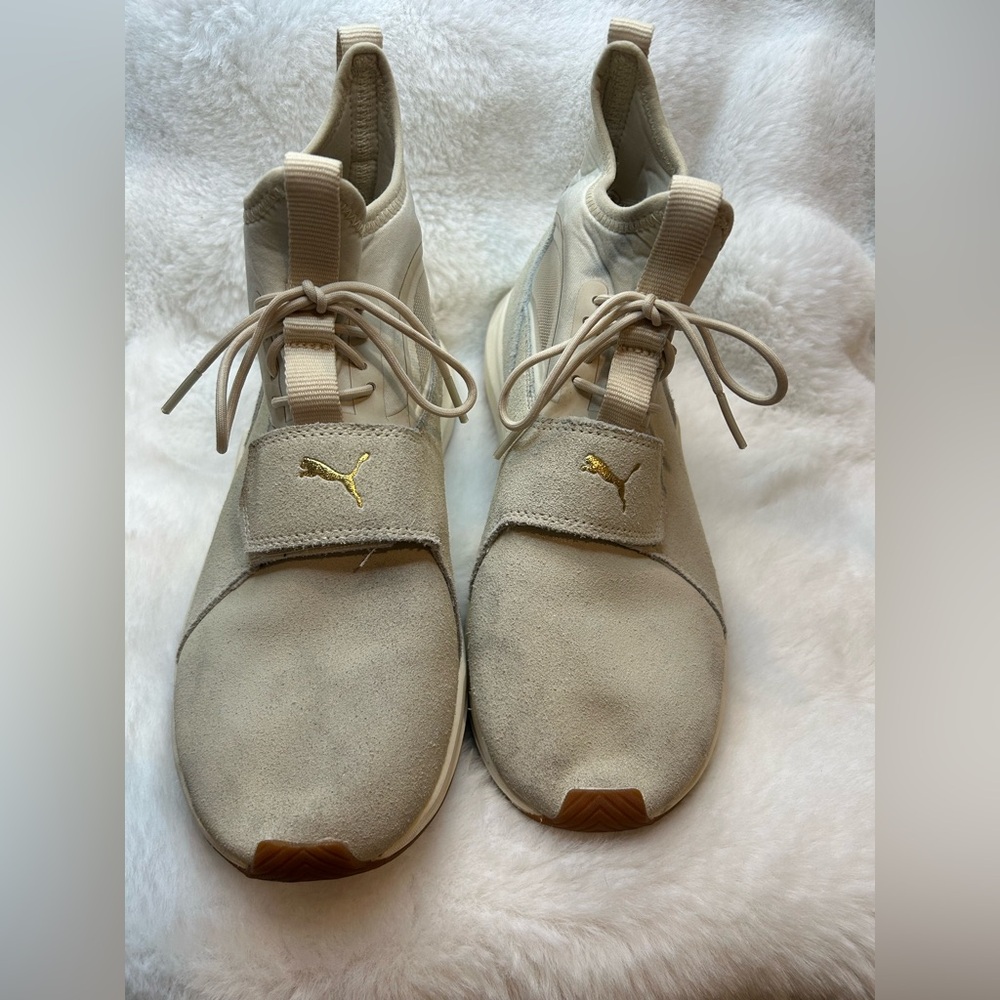 Puma Cream Sneakers with Gold Accents